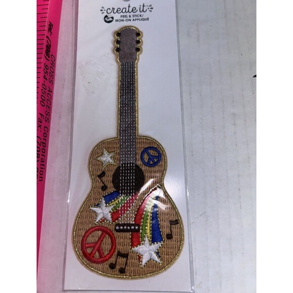 Iron on patch Guitar peace sign rainbow - Picture 3 of 6